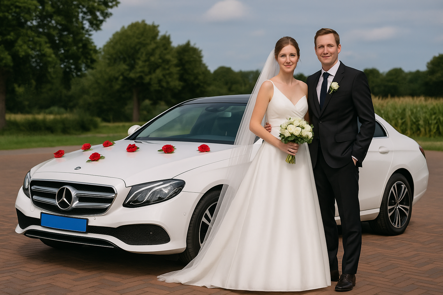 Luxe witte Mercedes als trouwauto